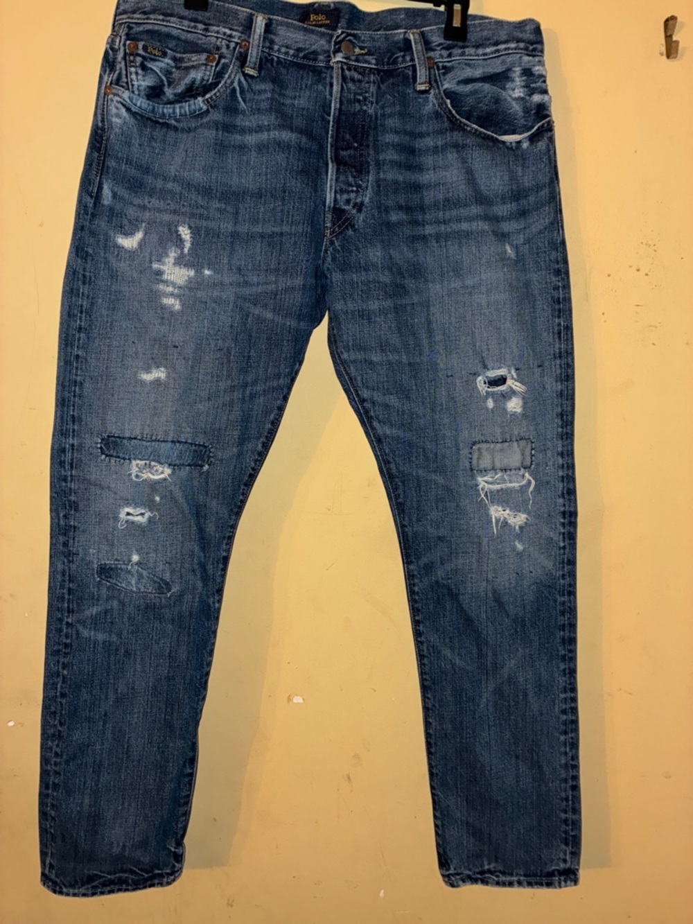 Polo by Ralph Lauren Men's Distressed Blue Slim Straight Jeans